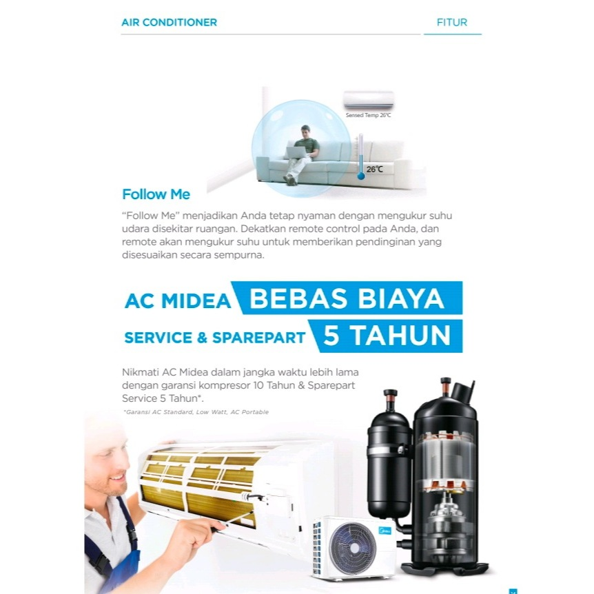 Midea Ac 3/4 PK MSFQ-07CRN8 - Non Inverter - Hyper Grapfin - Fast Cooling - I Clean - Dual Filter - Image 6