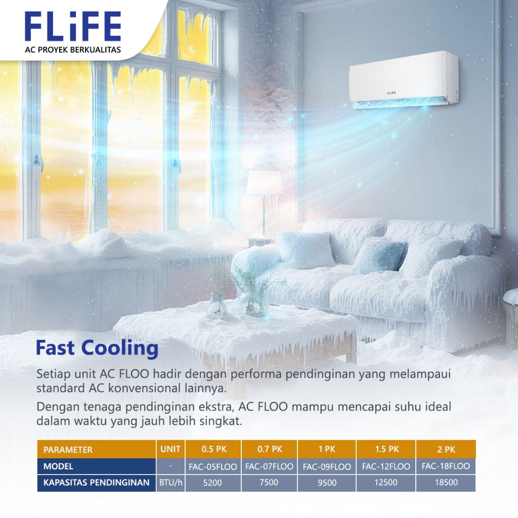 Ac Flife 1 PK FAC-09FLOO 9500 Btu/h LED Display SelfCleaner I-Feel Dehumidifier Evaporator Goldfin - Garansi 5 Tahun Sparepart 10 Tahun Kompressor - Image 2